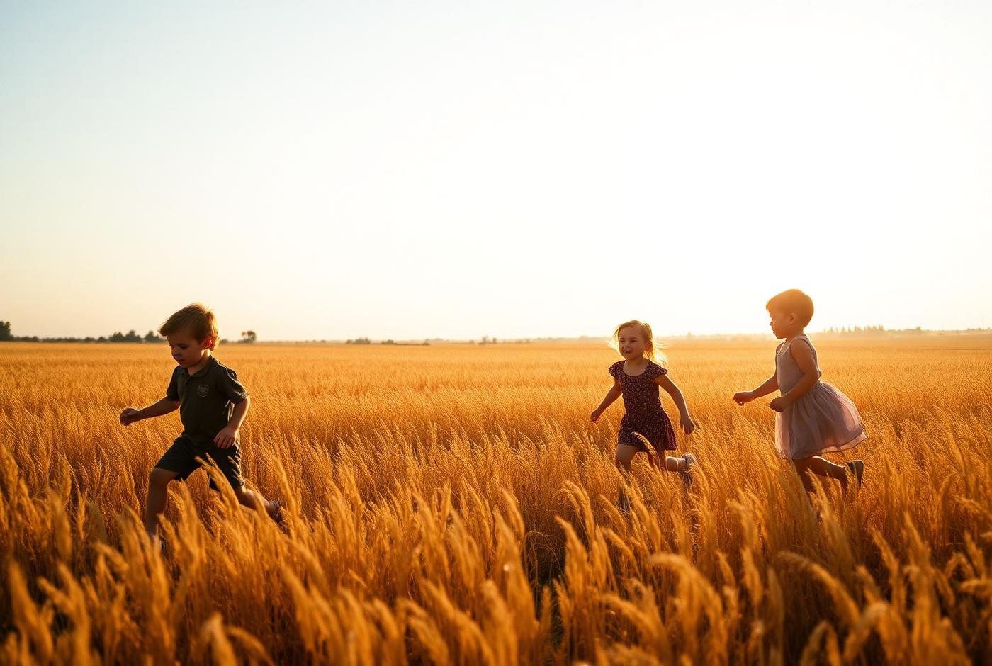 Niños jugando en un campo dorado